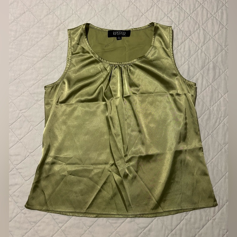 Kasper Satin Olive Sleeveless Blouse
